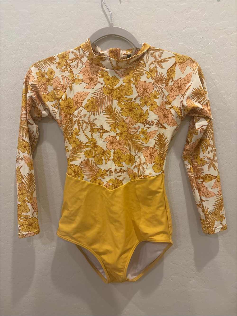 Rip Curl Mustard Yellow Floral Long-Sleeve One-Piece Swimsuit